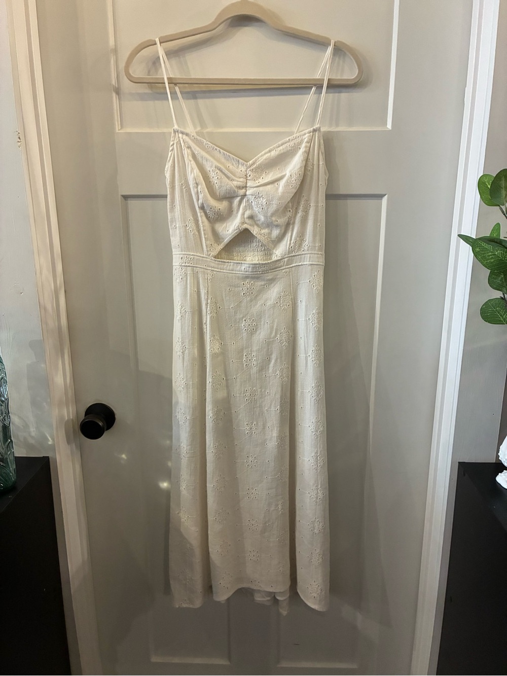Hollister Cream Eyelet Midi Slip Dress with Spaghetti Straps